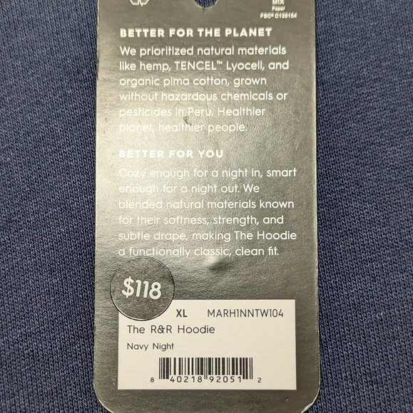 NWT Allbirds R&R Hoodie In Navy Night Size XL - Picture 8 of 9